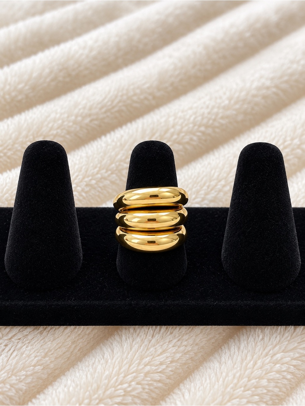 No Boundaries Shiny Gold Triple-Band Dome Ring stainless steel